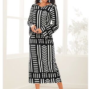 Ashro Black and Silver Geometric Maxi Dress